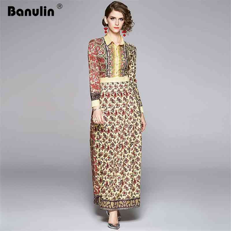 Banulin Runway Long DressES for Women's Turn Down Neck Sleeve Vintage Floral Print Maxi Vestidos Mujer Ladies 210603, The picture color
Banulin Runway Long DressES for Women's Turn Down Neck Sleeve Vintage Floral Print Maxi Vestidos Mujer Ladies 210603, The picture color