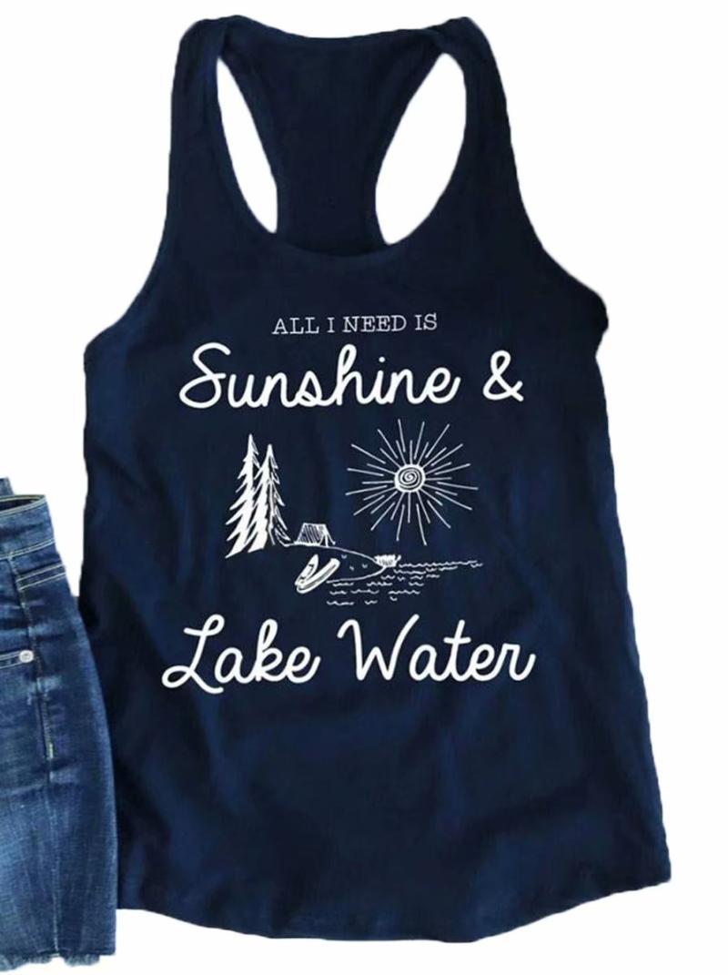 

Women' Tanks & Camis All I Need Is Sunshine Lake Water Tank Top Comfortable Women Sleeveless O Neck Tops Fashion Casual Vest Female Summer, Black