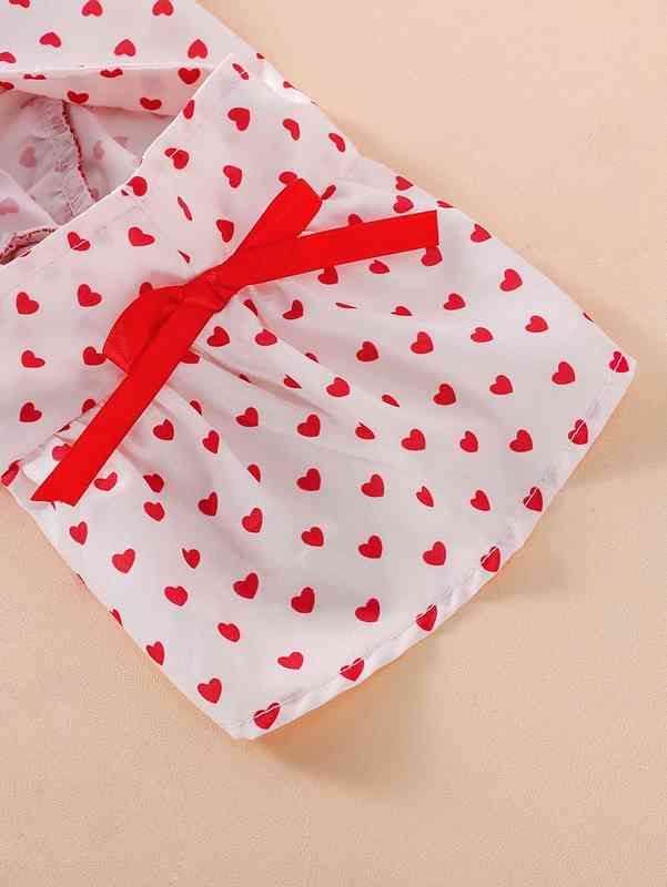 Baby Allover Heart Print Bow Detail Top & Shorts SHE