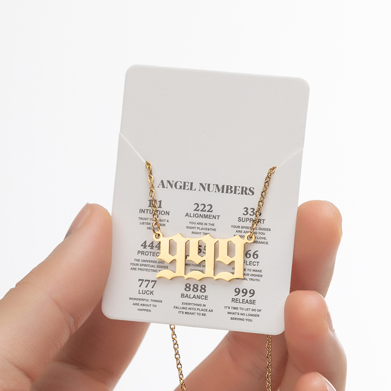 Stainless Steel Angle Number Necklace Titanium Steel 111 222 333 444 555 666 777 888 999 Pendent Necklaces for Men Women Chocker Chain Anti-allergy Fa