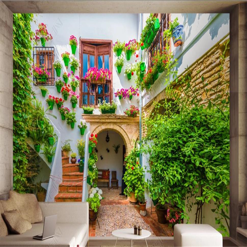 customized Building courtyard wallpapers background wall 3d landscape wallpaper