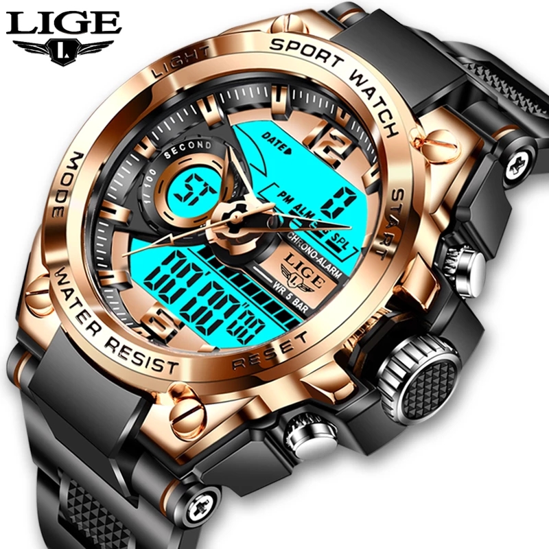 LIGE Brand Men Digital Watch Shock Military Sport Watches Fashion Waterproof Electronic Wristwatch Mens Reloj Inteligente Hombreg, All black 
LIGE Brand Men Digital Watch Shock Military Sport Watches Fashion Waterproof Electronic Wristwatch Mens Reloj Inteligente Hombreg, All black
