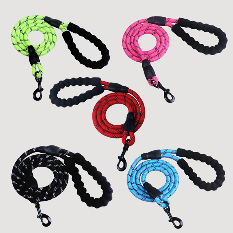 Terylene Reflective Threads Strong Dog Leashes Training Running Medium large Dogs Collar Leash Labrador Rottweiler Lead Rope Comfortable Padded Handle