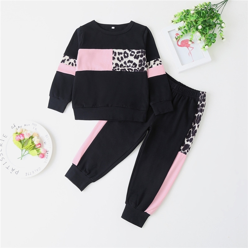 Girls Clothing Suit Spring Autumn Toddler Girl Clothes Kids Sets Heart Shape Drill Leopard Top Pants 2Pcs Suits 210508