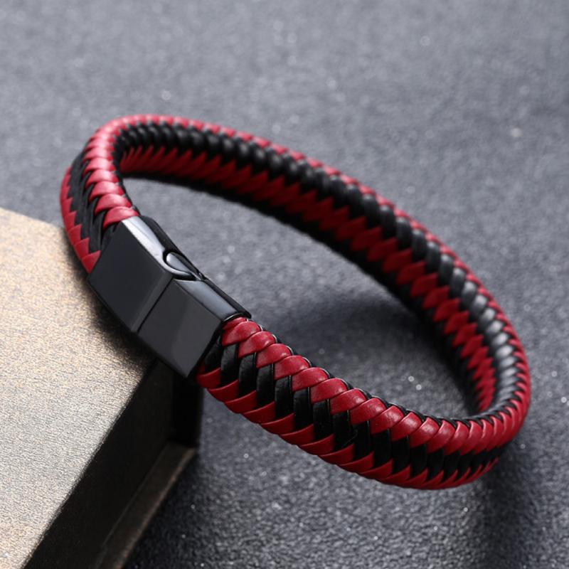 Charm Bracelets Fashion Joker Hand-woven Leather Men's Bracelet Metal Magnetic Buckle Retro Wrist Jewelry Textured
Charm Bracelets Fashion Joker Hand-woven Leather Men's Bracelet Metal Magnetic Buckle Retro Wrist Jewelry Textured