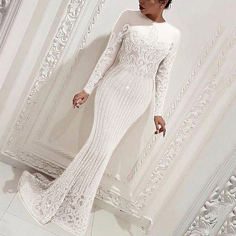 Women Dress Temperament Party es Long Sleeve High Waisted Slim Maxi Plus Size Ladies Summer es 210513