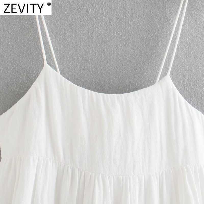 Zevity Women Back Bow Tied Patchwork White Sling Midi Dress Female Spaghetti Strap Vestido Chic Casual Summer Dresses DS8304 210603