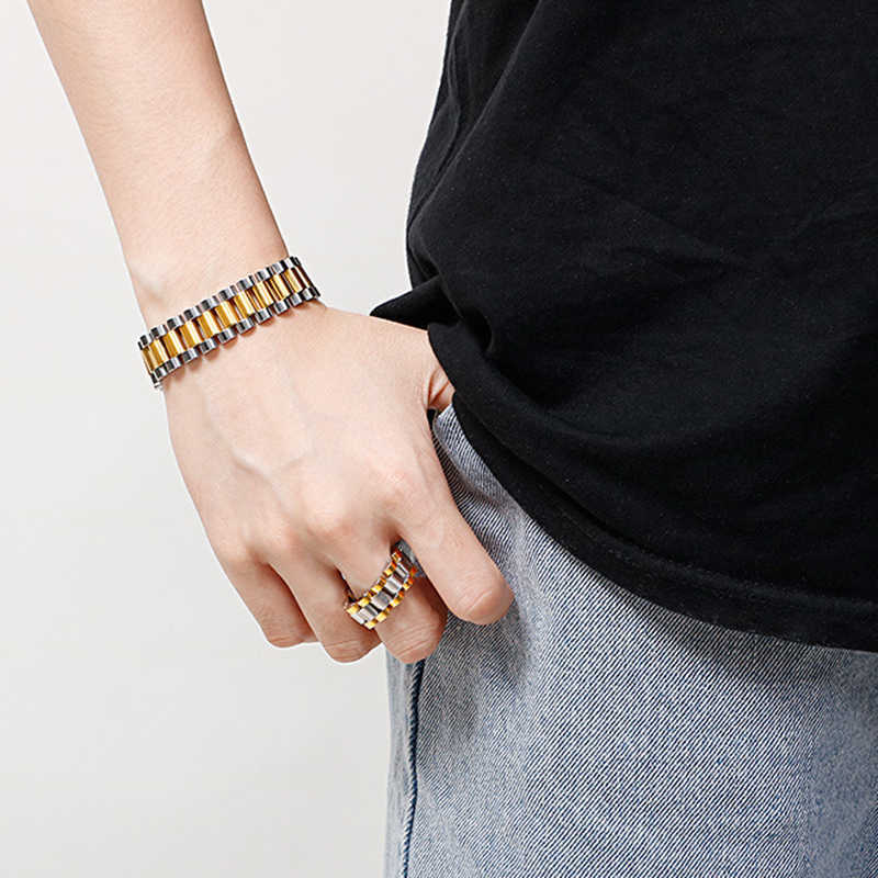 Fashion 15mm Luxury Mens Womens Watch Chain Watch Band Bracelet Hiphop Gold Silver Stainless Steel Watchband Strap Bracelets C