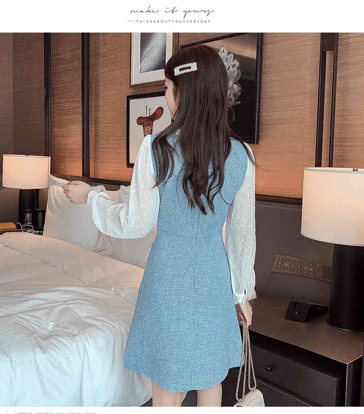 Autumn And Winter Patchwork Tweed Dress Women Long Sleeve Vintage Runway Korean Elegant Office Vestido Da Festa 210520