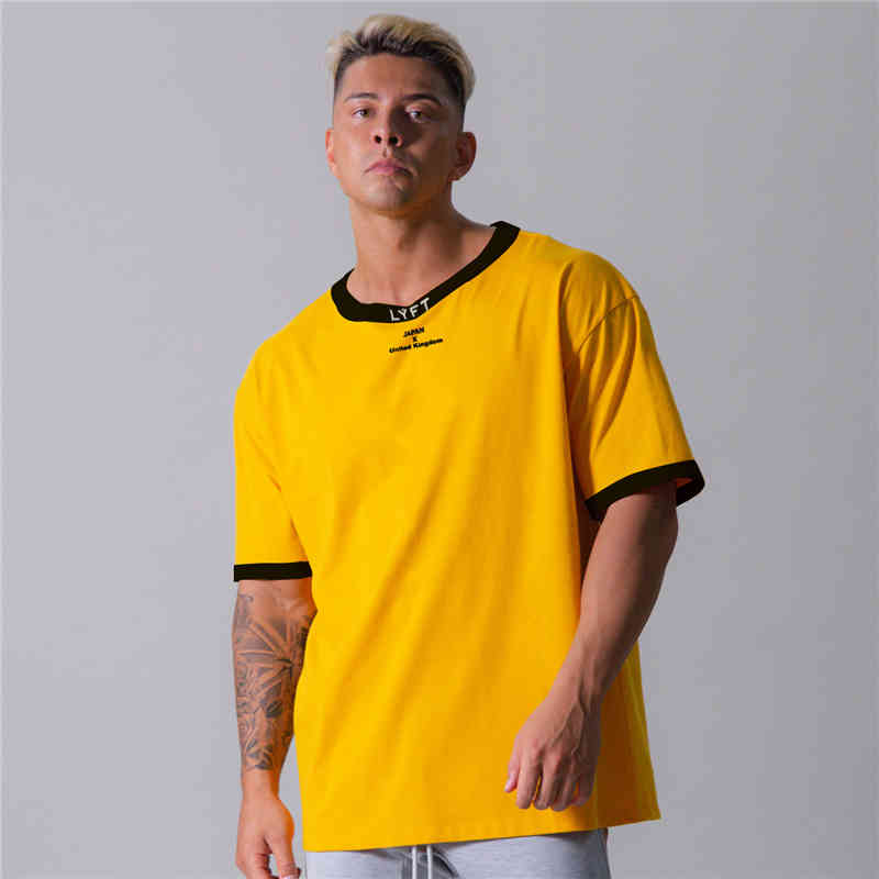 2021 Patchwork Loose T Shirt Men Gym Fitness Bodybuilding Cotton T-Shirt Male Short Sleeve Tee Shirt Tops Summer Sport Workout Y0323, Yellow
2021 Patchwork Loose T Shirt Men Gym Fitness Bodybuilding Cotton T-Shirt Male Short Sleeve Tee Shirt Tops Summer Sport Workout Y0323, Yellow