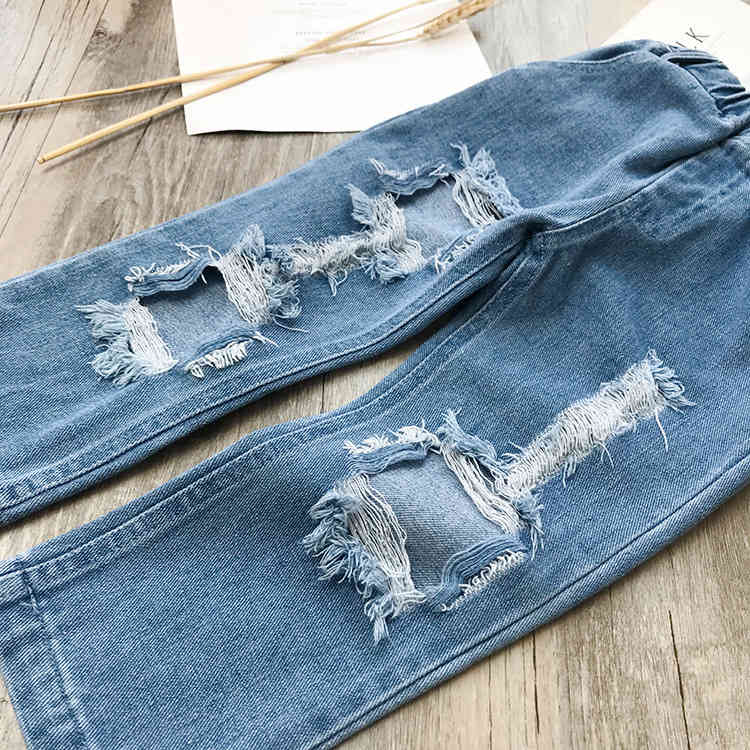 Fashion Boys Girls Jeans Spring Children Ripped Casual Kids Denim Pants Toddler Clothes 210515