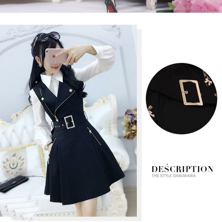 Women Dress Spring And Autumn New Black Zipper Slim British Temperament Lady Student Clothing 201025