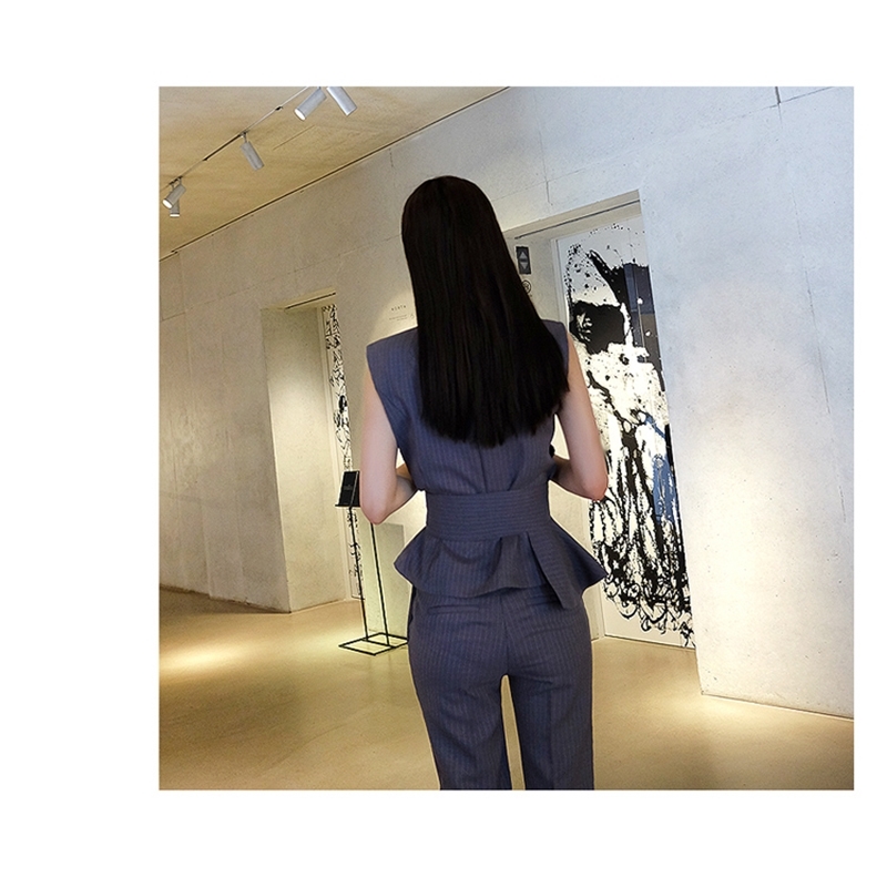 Work Fashion Pant Suits 3 Piece Set for Women Striped Tops & Trouser Office Lady Suit 210520