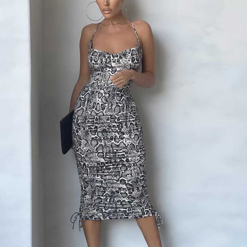 DEAT Spring Summer Fashion Sexy Sleeveless Skinny Snake Open Back Drawstring Short Dress Women SK782 210709