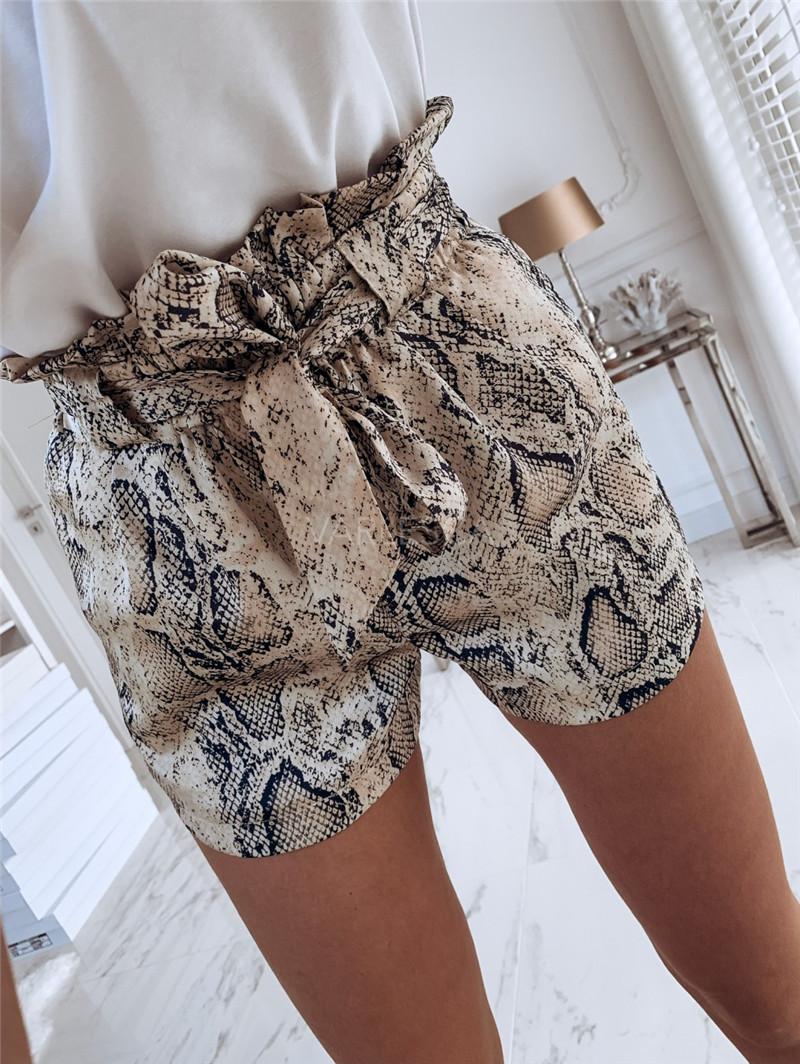Hirigin S Women High Waist Tie Belt Dungaree Shorts Ladies Summer Trousers Pants Snake Skin Print Drop Women's