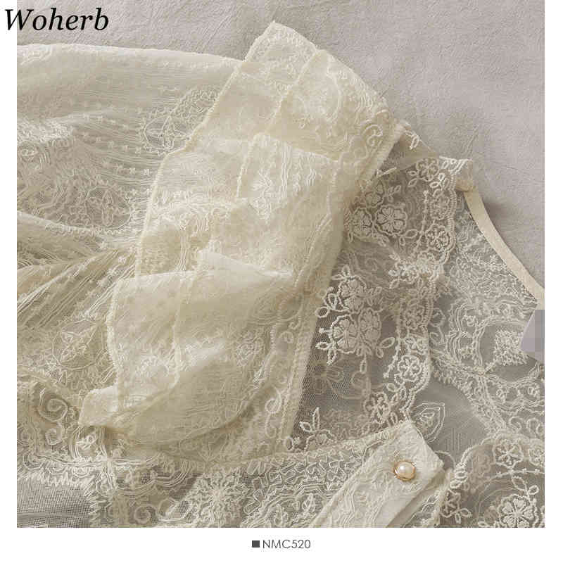 Elegant Lace Shirt Women Blusas Mujer Solid Ruffle Blouse + Vest Two Peice Set Ladies Korean Chic Sexy s 210422