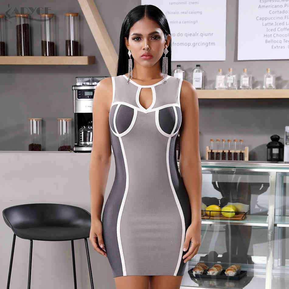 Summer Women Sleeveless Patchwork Bandage Dress Sexy Tank Hollow Out Club Celebrity Runway Party Dresses Vestidos 210423