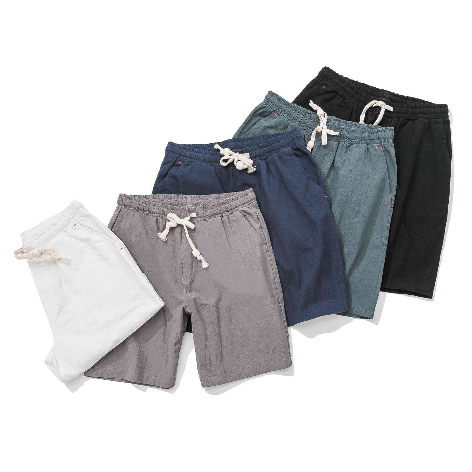 Summer Solid Cotton Shorts Men Fashion Loose Comfortable and Breathable Mens Shorts Drawstring Waist Bermuda Shorts Men 210322
