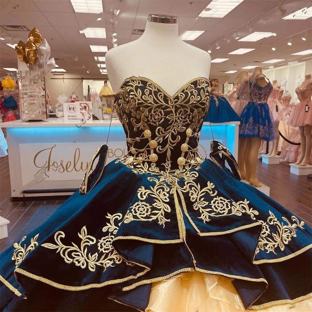 2022 Navy Blue Ruffles Quinceanera Dresses Ball Gown Formal Prom Graduation Gowns Sweet 15 16 Dress Sweetheart vestidos de xv años