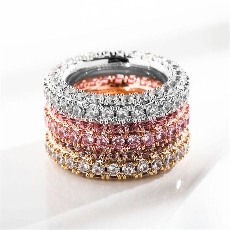 Ins Top Sell Wedding Rings Hip Hop Luxury Jewelry 14KT White Gold Fill 3 Rows 5A Cubic Zircon CZ Diamond Gemstones Women Engagement Band Ring Forf Lov