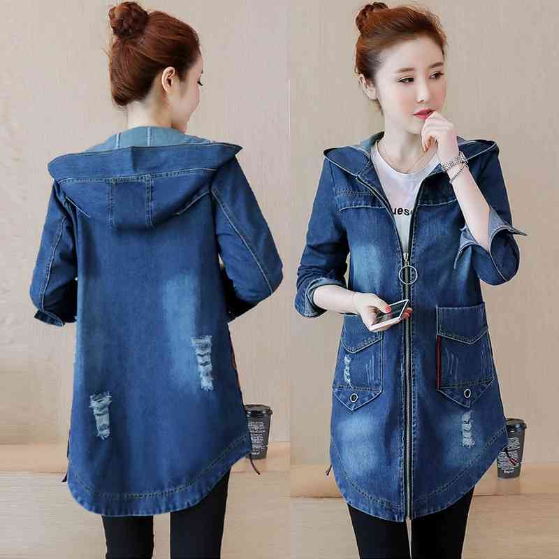 Korean cowboy jacket women' wear medium long hooded hole loose large size windbreaker trend 2020 autumn new, Blue
Korean cowboy jacket women' wear medium long hooded hole loose large size windbreaker trend 2020 autumn new, Blue