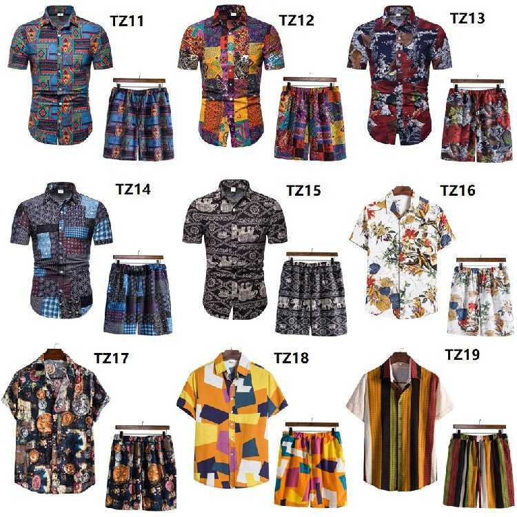 Men Sets Hawaiian Floral Print Shirt Set 2 Pieces Outfit +Beach Shorts Casual Wear Holiday Suits Summer Male Streetwear 210603