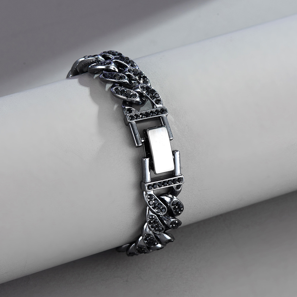 New Fashion Hip Hop Tennis Cuban Necklace jewelry Bling Liced Out Black Rhinestone Alloy Bold Cuban Chain Hiphop Bracelet Anklet Street Accessories fo