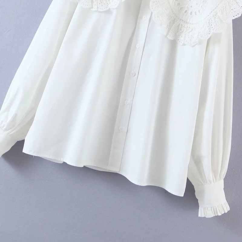 Women Hollow Embroidery Turndown Collar White Shirts Female Long Sleeve Blouses Casual Lady Loose Tops Blusas S8277 210323