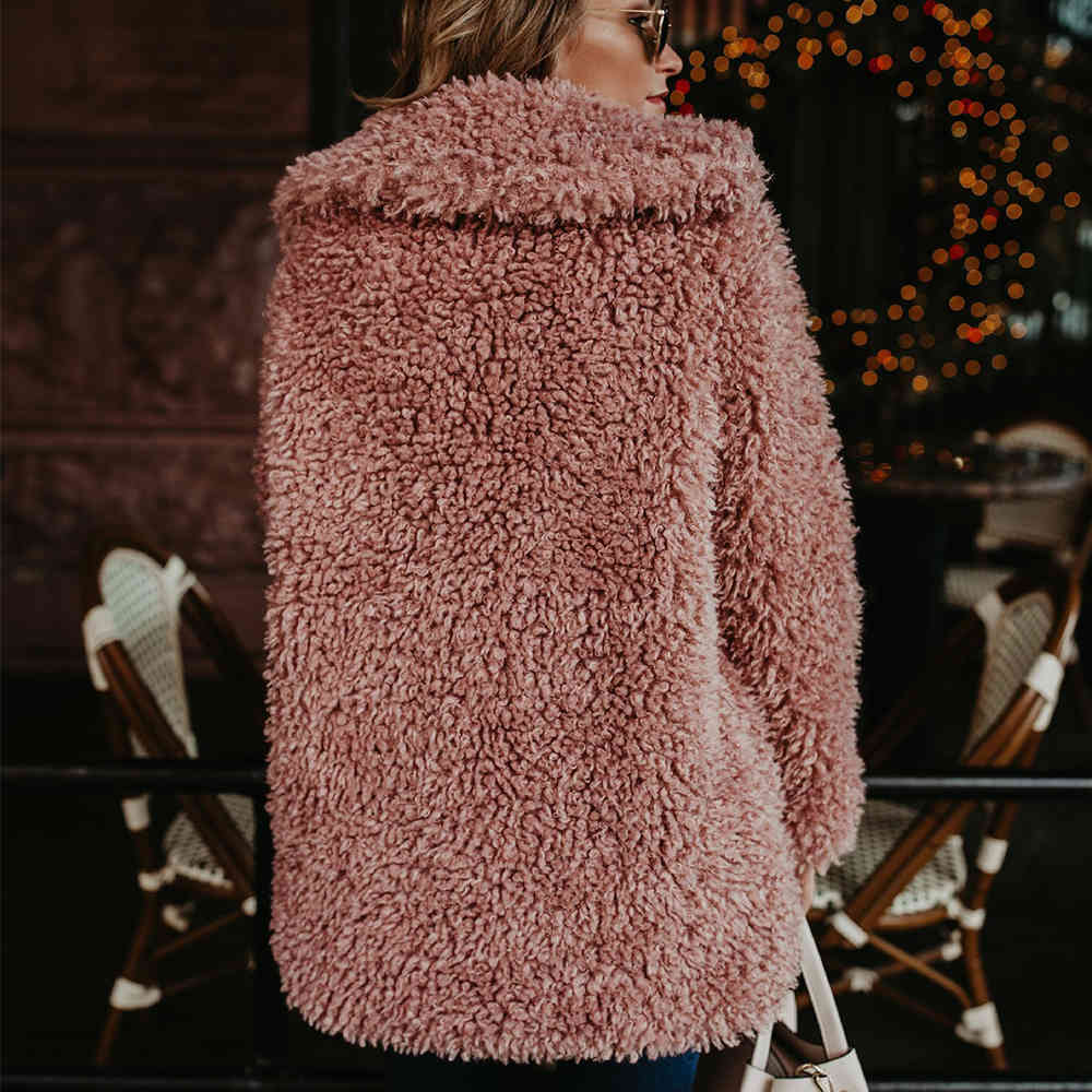 Elegant Faux Fur Coat Puls Size Plush Jackets Europe Style Overcoat Women Winter Casual Long Sleeve Cardigan Outwear 210428