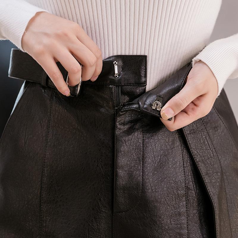 Autumn Winter Pu Leather Shorts Women 2021 High Waist Slim Casual Wide Leg For Blet Women's