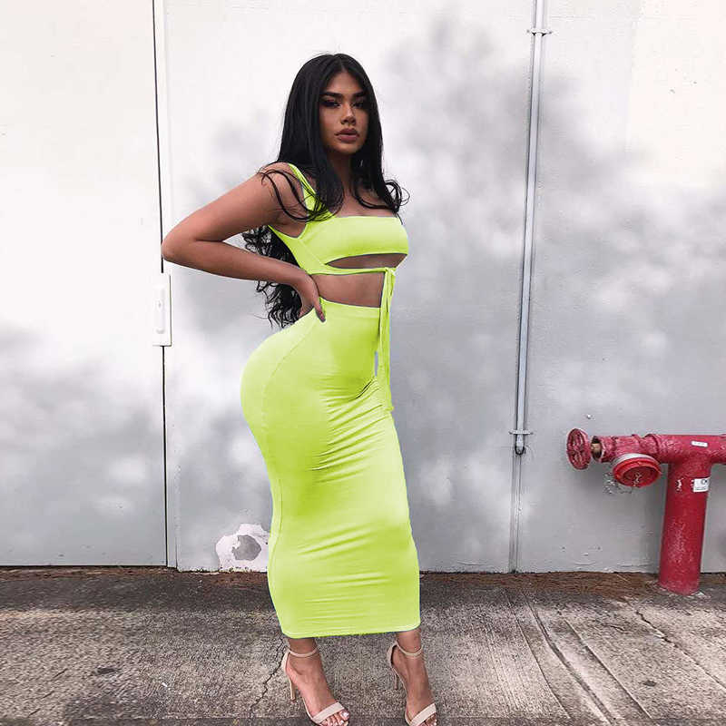 Colysmo Double Layers Lavender Two Piece Set Crop Top Long Skirt Summer Clothes For Women Sexy Club Outfits Neon Green 210527