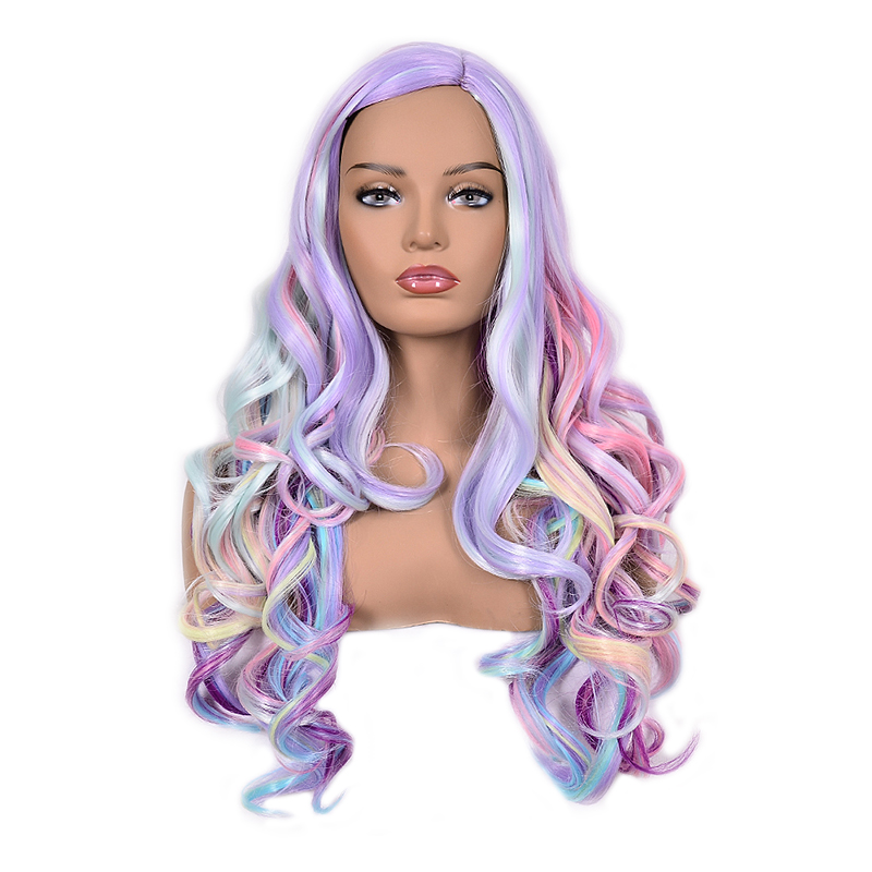 WoodFestival Purple Wavy Colored Wigs For Women Rainbow Synthetic Wig Female Cosplay Long Hair Pink Red Blue Orange Green Grey Brown