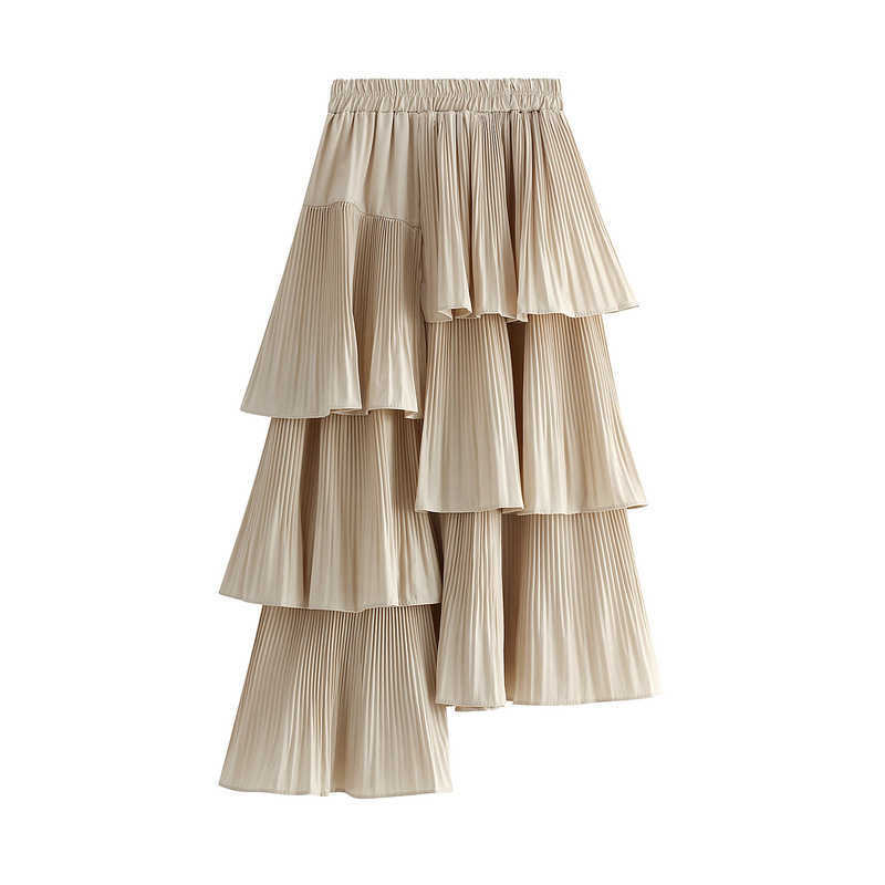 Straight Asymmetric Autumn and Winter Solid Ruffles Irregular A-line All-match Mid-length Cake Women Skirts 210615Z