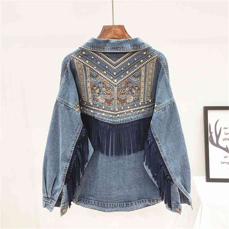 Autumn Denim Coat Women's Fashion Loose Tassel Embroidery Rivets Jacket Female Jeans Overcoats A3876 210519, Blue
Autumn Denim Coat Women's Fashion Loose Tassel Embroidery Rivets Jacket Female Jeans Overcoats A3876 210519, Blue