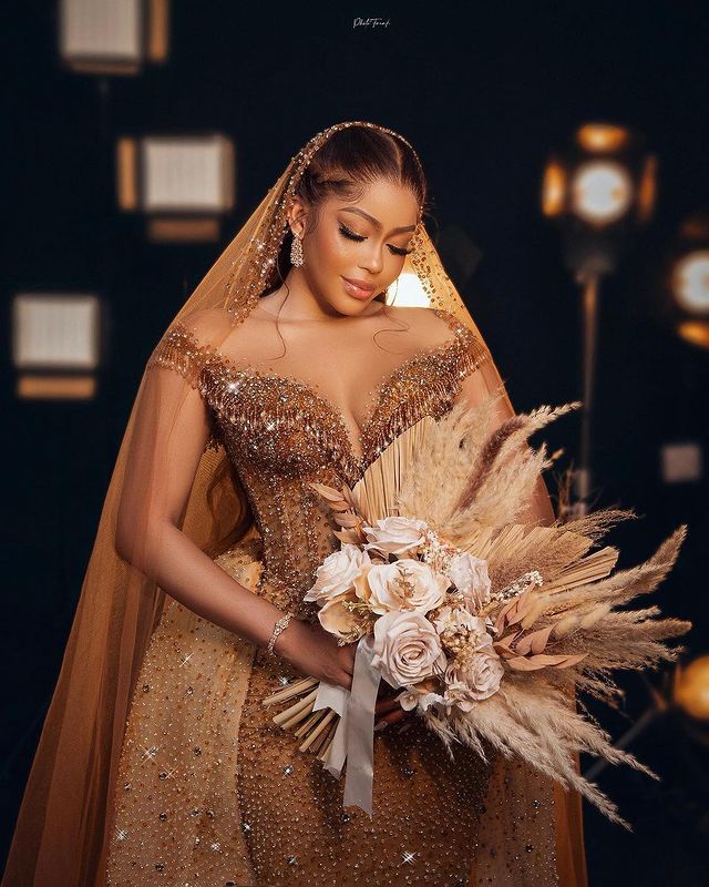 Plus Size Arabic Aso Ebi Gold Luxurious Mermaid Prom Dresses Beaded Crystals Evening Formal Party Second Reception Birthday Engagement Gowns Dress ZJ2