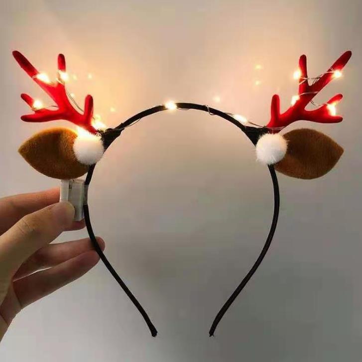 LED Antler Headbands Light Up Reindeer Headband Party Decorations Luminous Glow Headpieces Flashing Hair Bands