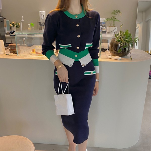 Women Knit Cardigans Skirts Sets Korea Elegant Knitted Sweater Top + High Waist Midi Skirt 2 Pieces Suits 210519