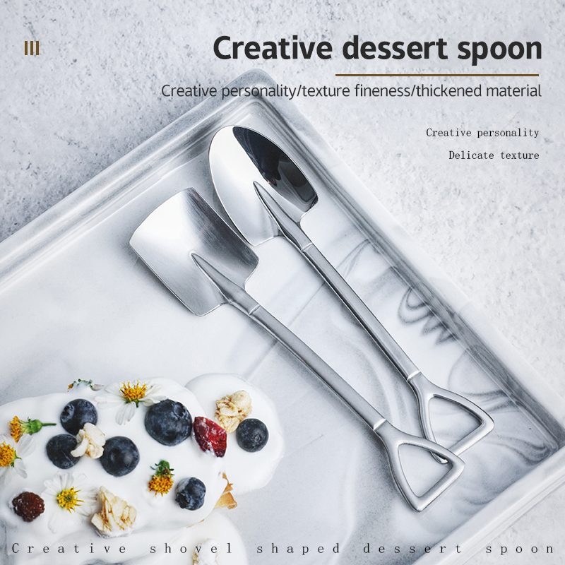 Creative dessert spoon shovel shape design add fun, can be used stir drinks, desserts, eat fruit, comfortable handle take and easy to access
Creative dessert spoon shovel shape design add fun, can be used stir drinks, desserts, eat fruit, comfortable handle take and easy to access