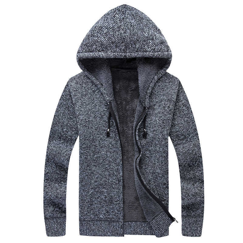 Winter Men Jacket thick velvet hooded fur jacket men's winter padded knitted sweater Cardigan Spring Outdoors 210818