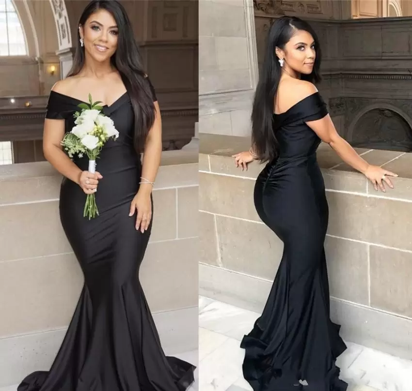2022 Black Mermaid Long Bridesmaid Dresses Plus Size Off Shoulder Floor length Garden Maid of Honor Wedding Party Guest Gown CG001
2022 Black Mermaid Long Bridesmaid Dresses Plus Size Off Shoulder Floor length Garden Maid of Honor Wedding Party Guest Gown CG001