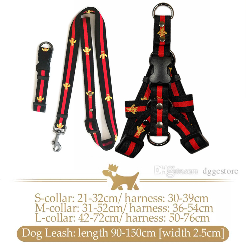 Nylon dog collar Leashes Set Designer Dog Leash Harnesses Embroidery Bee Pet Collar and Pets Chain for Small Medium Large Dogs Cat Chihuahua Poodle Co