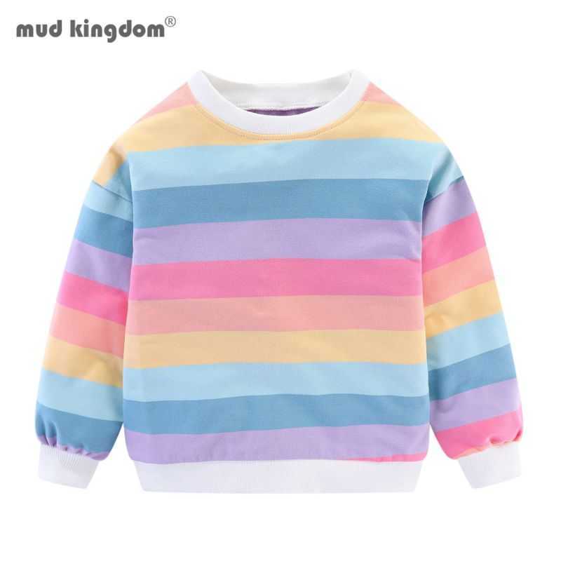 Mudkingdom Cute Big Girls Sweatshirts Rainbow Children Spring Clothes Boys Stripe Colorful Autumn Kids 210615