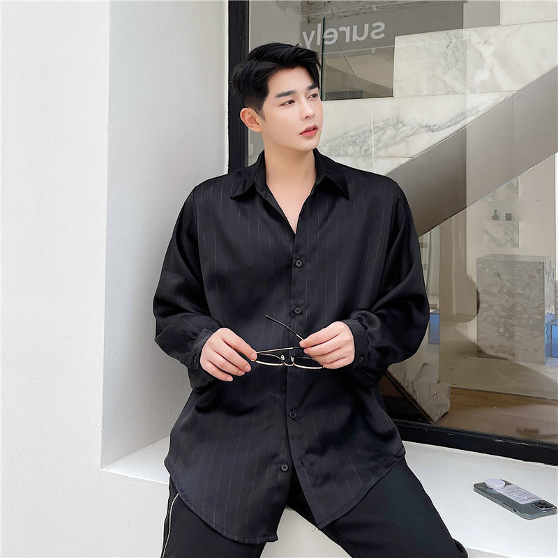 IEFB Summer Satin Fashion White Shirts For Men Korean Black Office Style Fashion Trendy Shiny Loose Casual Shirt 9Y7010 210524