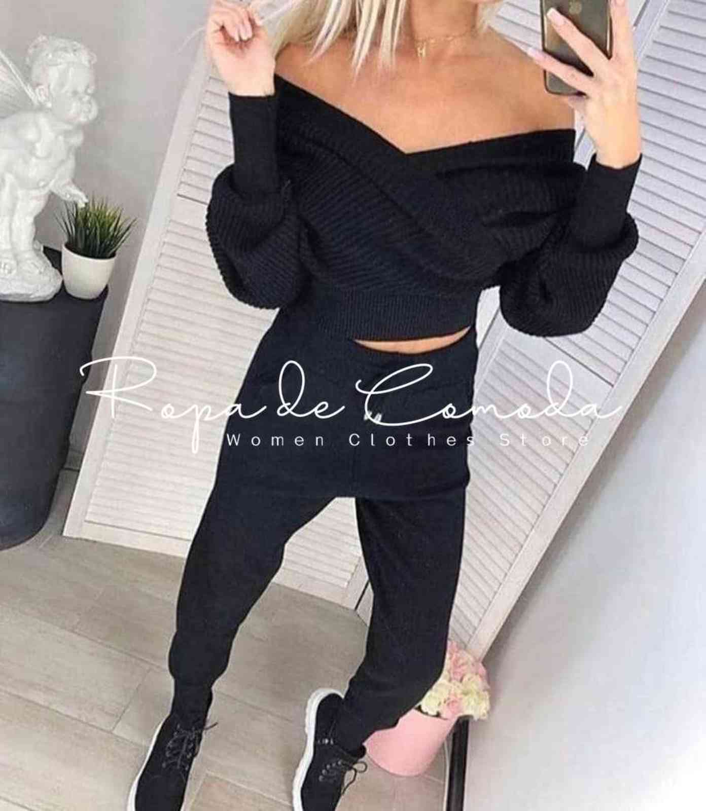 Sexy Sweater Set Tracksuit 2 Pieces Women Solid Color Off Shoulder Batwing Sleeve Suit V Neck Pencil Trouser Fall 211118