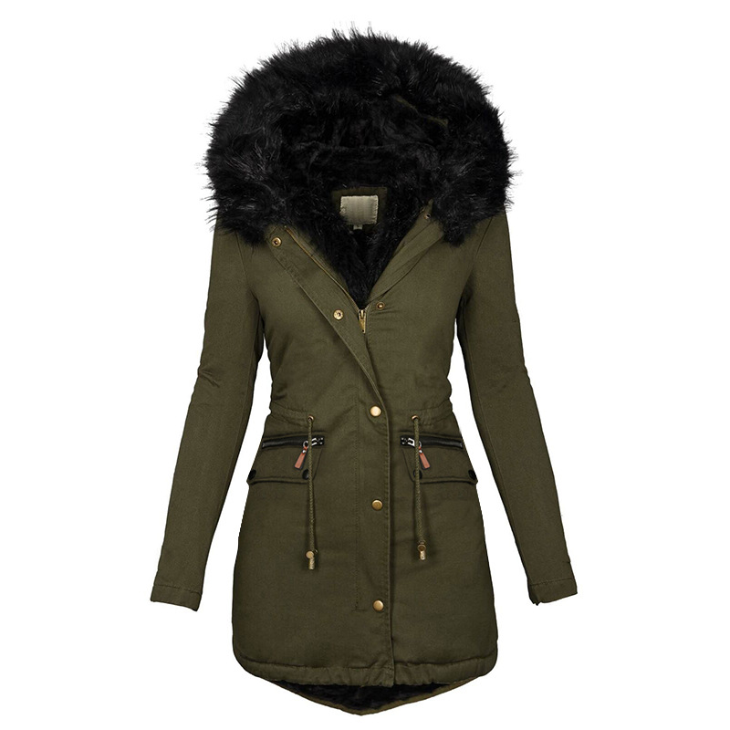 Winter Jacket Women'S Mid-Length Plus Fleece Warm Zipper Fur Collar Hooded Lace-Up Solid Color Jacket, Black
Winter Jacket Women'S Mid-Length Plus Fleece Warm Zipper Fur Collar Hooded Lace-Up Solid Color Jacket, Black