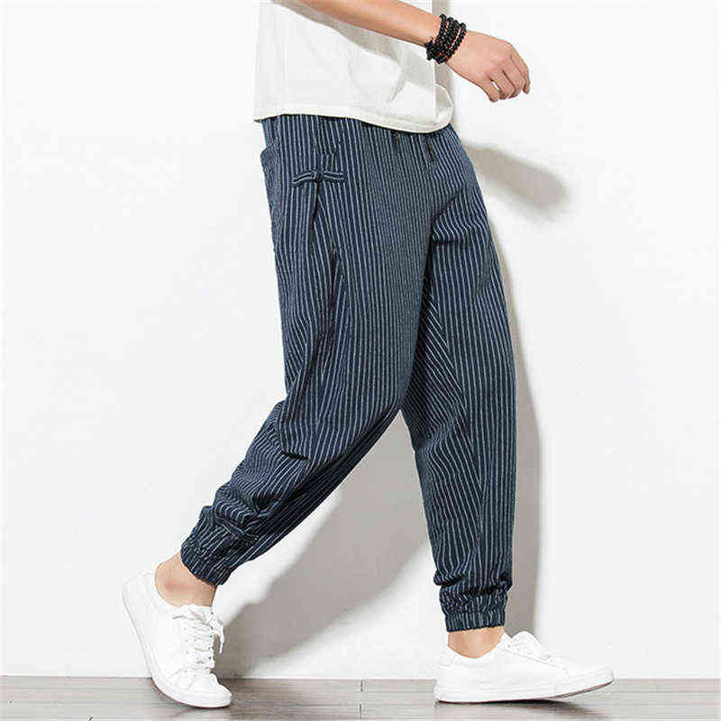 BOLUBAO Summer Men Pants Harem Loose Linen Thin Striped Jogger Sweatpants Breathable Plus Size Casual Harem Pants Male 211119