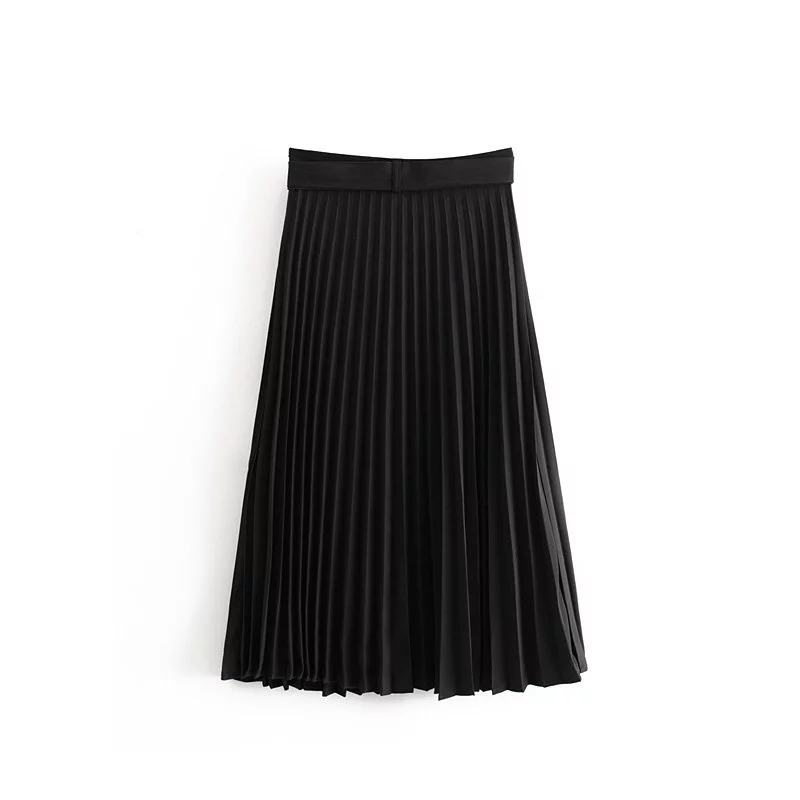 Winter high waist pleated skirts woemns long Casual office work belt black korean maxi plissee 210521