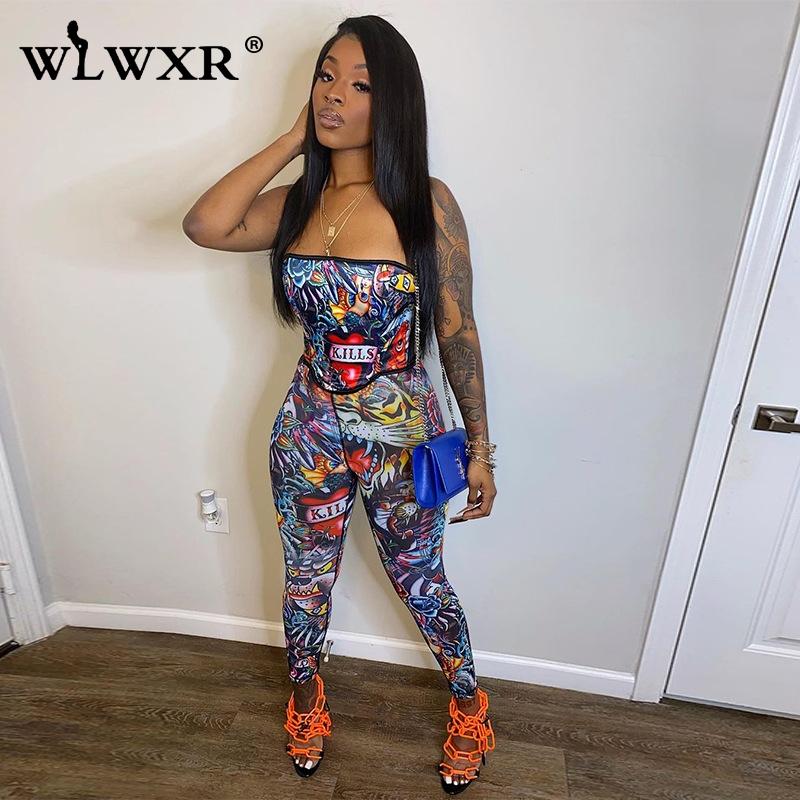 Streetwear Graffiti Bodycon 2 Tw Piece Set Women Outfits Tight Corset Top High Waist Leggings Ladies Matching Sets Female Women's Tracksuits