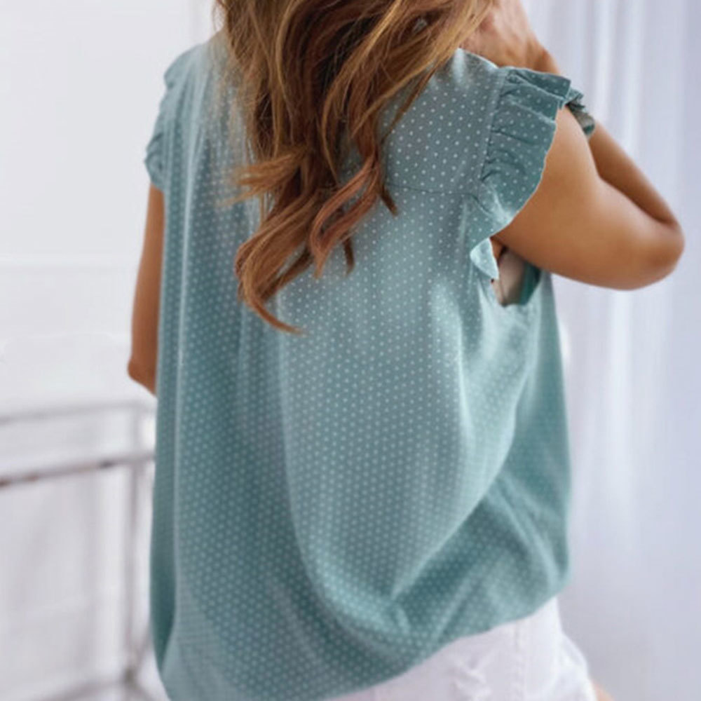 Blouses Short Sleeves Shirt Summer Bow Lace Up Polka Dot Female Ruffle Pullover Vintage Bluse shirt Womens Sexy Tops 210428