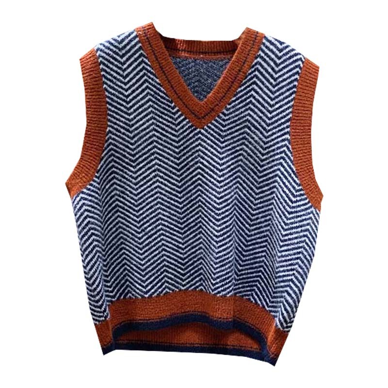 Nomikuma Spring Sleeveless Sweater Vest Korean Hit Color Striped Pullovers Causal V-neck Women Jumper Ropa Mujer 6D956 210427